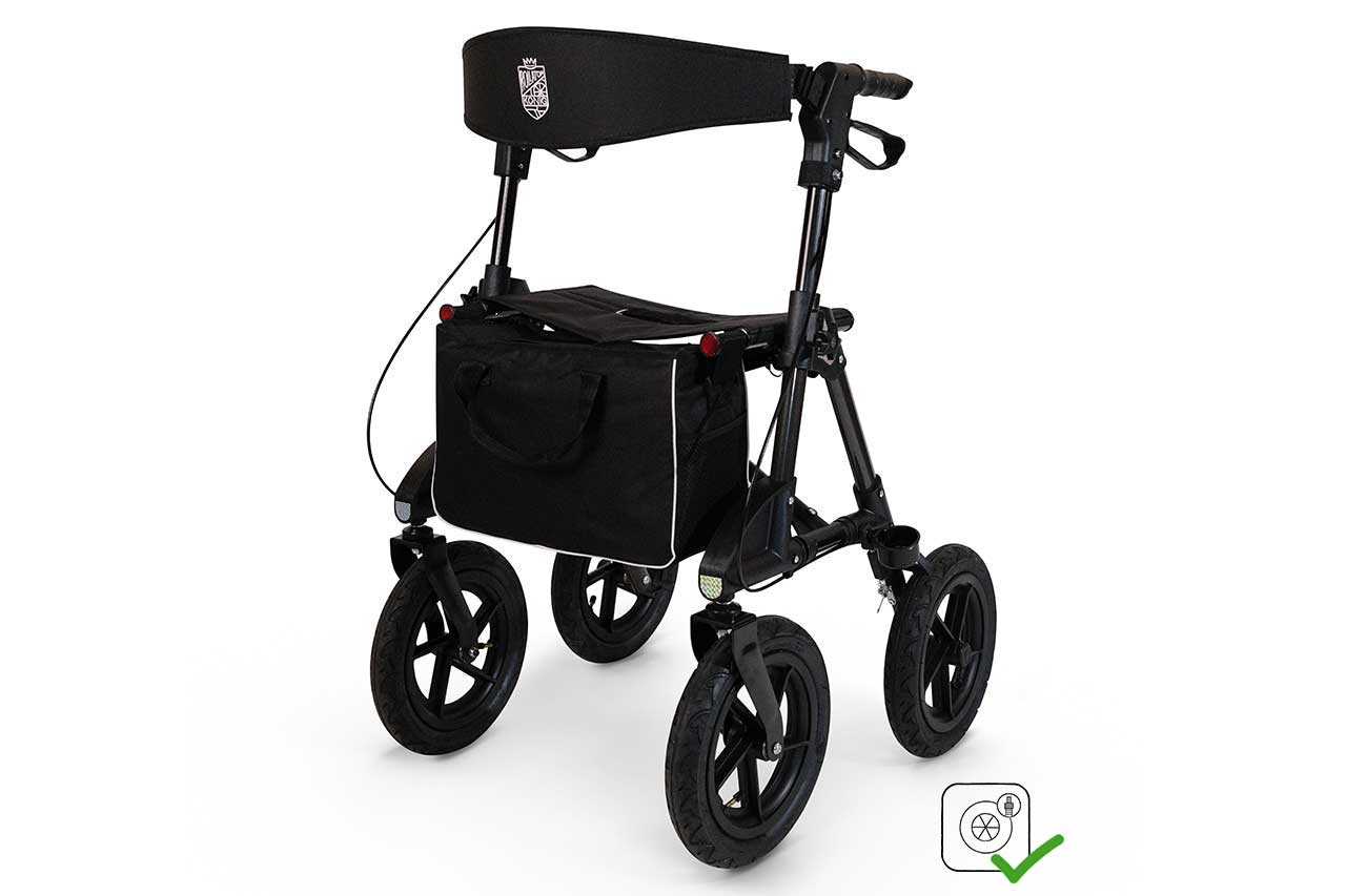 (Mit aufgepumpten Luftreifen) Geländerollator robuster Outdoor Rollator mit Luftbereifung Sitz Lehne - faltbar & leicht 